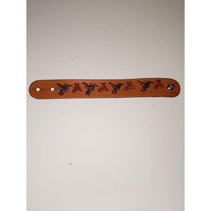 Handmade Leather Cuff, Bracelet Humming Birds & Fl